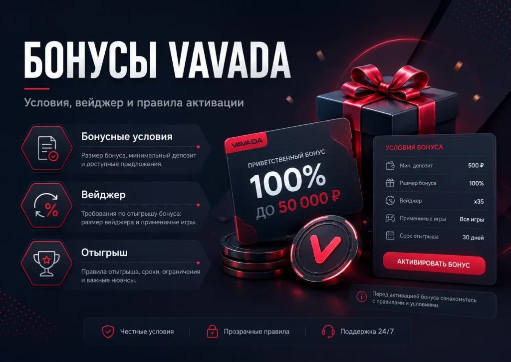 Бонусы Vavada — условия, вейджер и правила активации