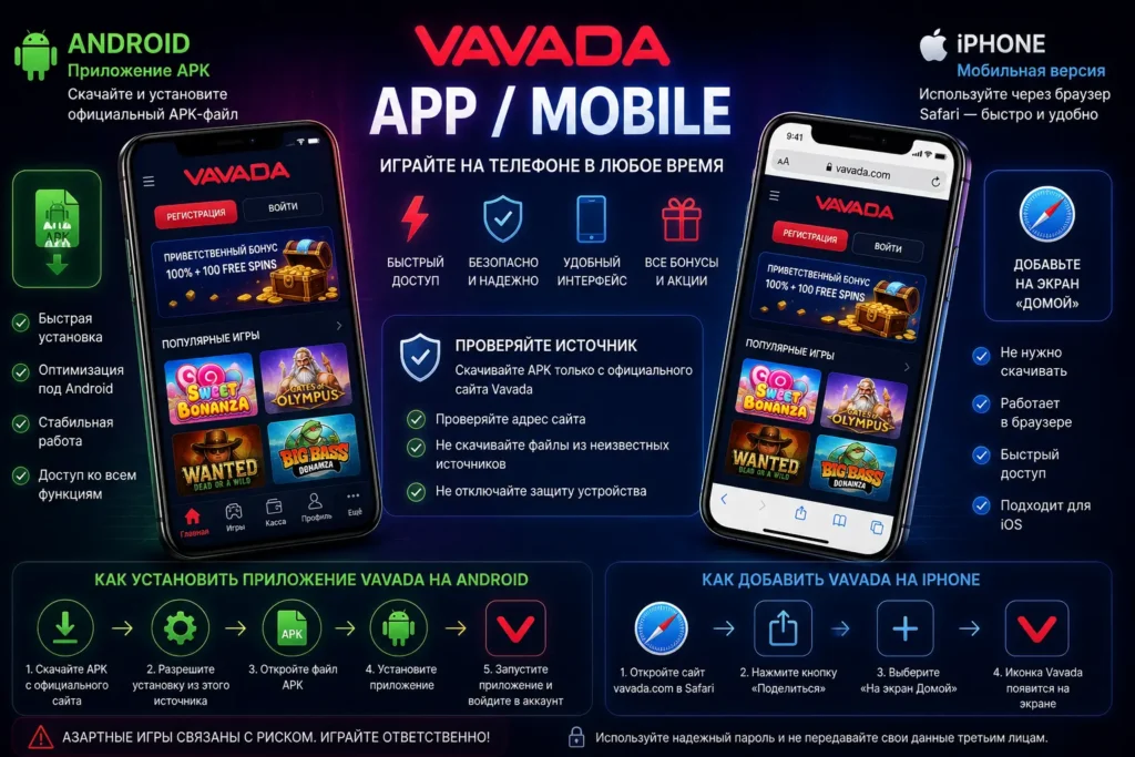Приложение Vavada для Android и мобильная версия для iPhone
