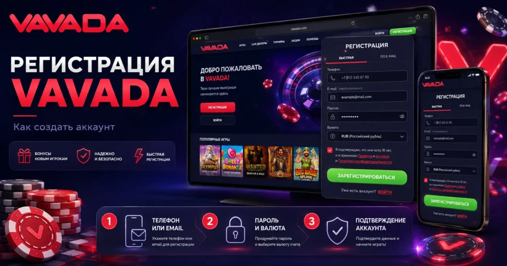 Регистрация Vavada по телефону или email