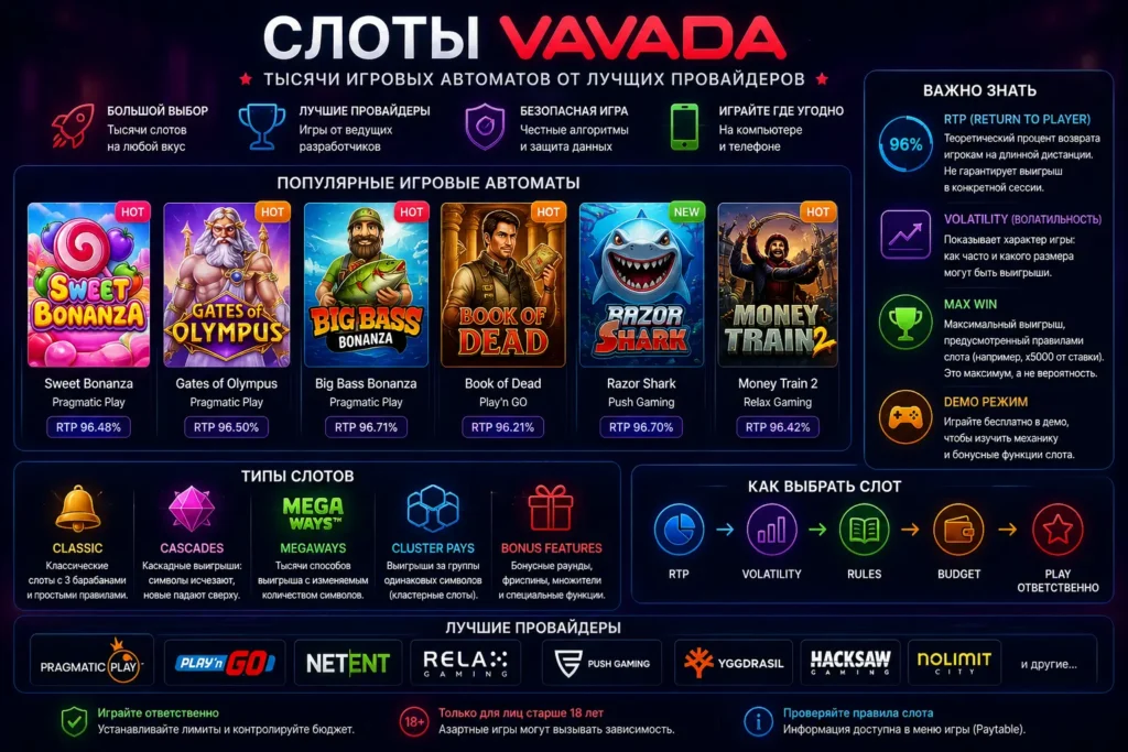 Слоты Vavada, игровые автоматы, RTP и провайдеры