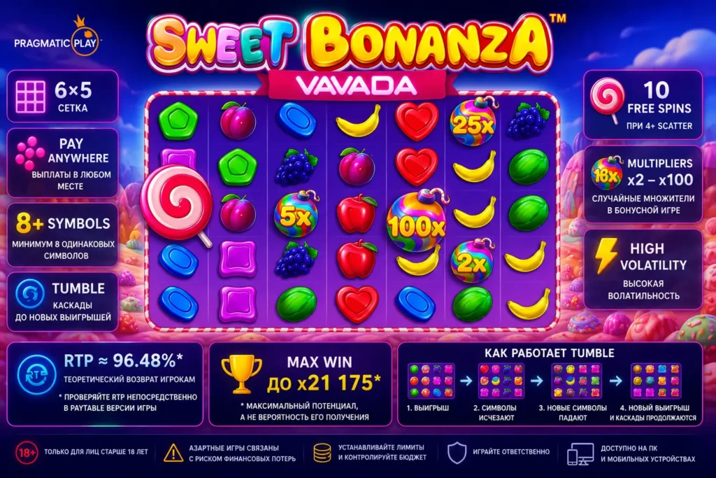 Sweet Bonanza Vavada — RTP, Free Spins и множители